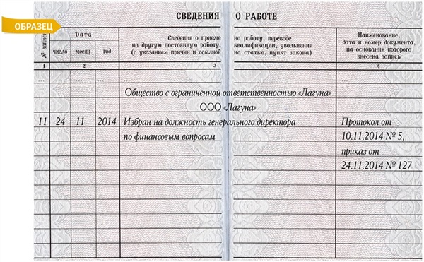 Прием на работу генерального директора запись в трудовой книжке образец 2021